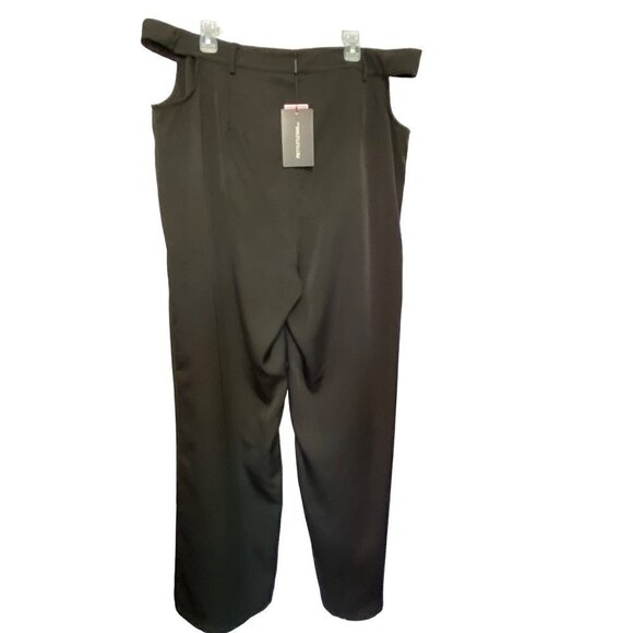 NWT Pretty Little Things Cut Out Waist Wide Leg Black Trousers Size 16 - Picture 2 of 11